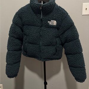 The North Face High Pile Sherpa Nuptse Short Crop 700-Down Jacket Green